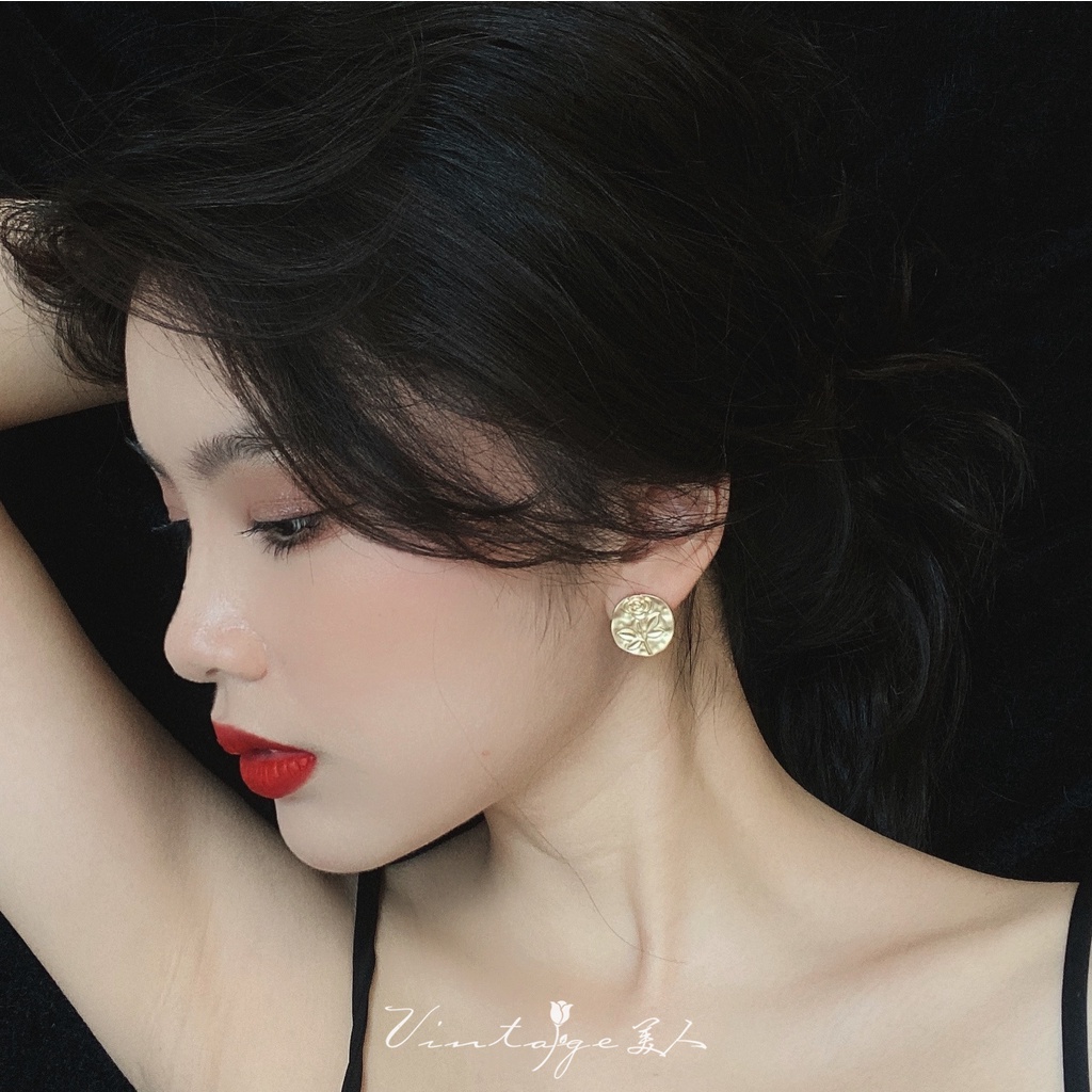 Khuyên Tai Hình Hoa Hồng Trắng Đơn Giản Phong Cách Retro Kiểu Nhật Hàn Độc Đáo