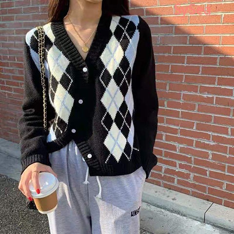 Áo Khoác Cardigan Dệt Kim Tay Dài Cổ Chữ V Phong Cách Retro Mùa Thu Cho Nữ