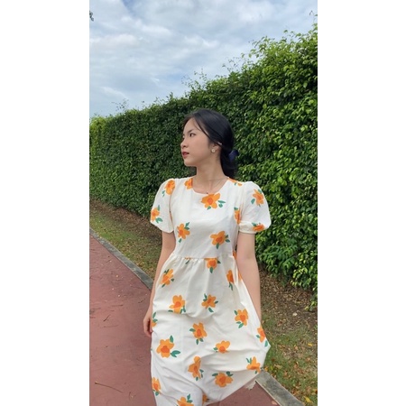 Đầm - Váy babydoll hoa cam