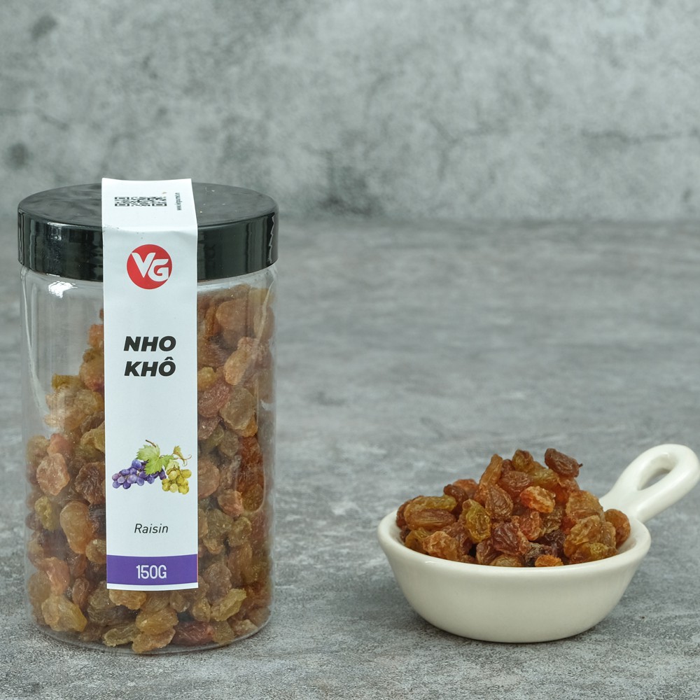 Nho khô Raisin Ấn Độ , nho khô raisin nâu không đường tốt cho sức khoẻ, nho dùng làm bánh hộp đẹp 150g vietgourmet