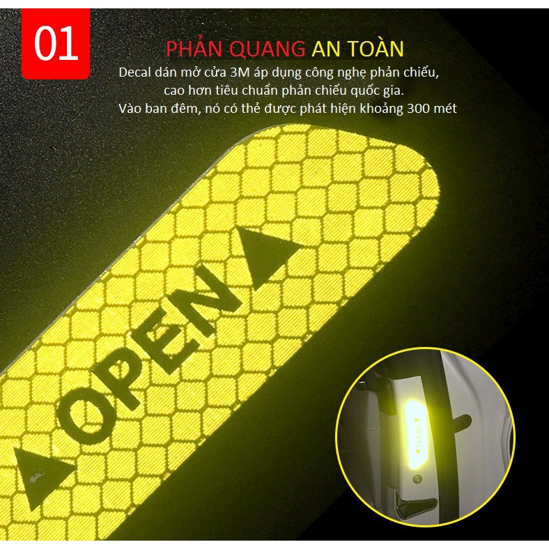 Bộ 4 Miếng Decal Phản Quang Dán Cánh Cửa Ô Tô OPEN