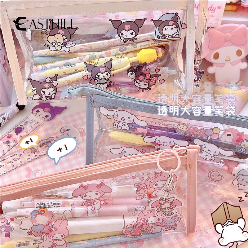 Túi Đựng Bút Bằng Da PU Trong Suốt Có Khóa Kéo In Hình Mèo Hello Kitty Kích Thước 20x8x3cm DIY