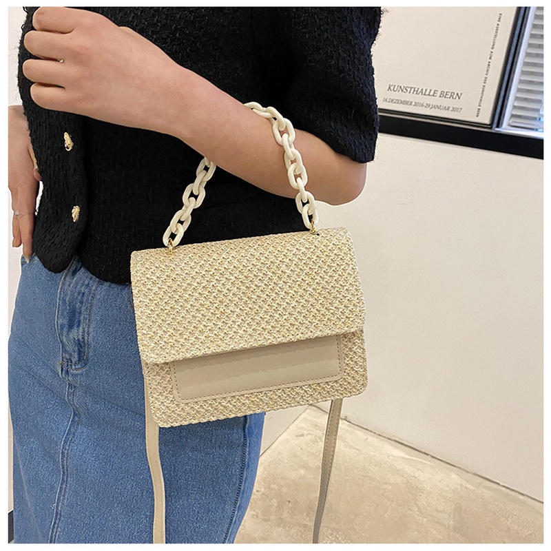 Túi Cói Đeo Chéo Hình Vuông Nhỏ Đính Ngọc Trai NB00242