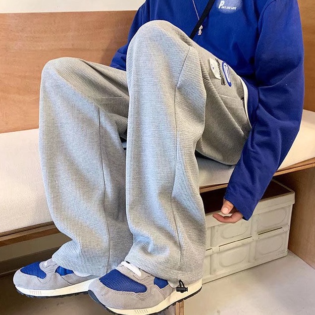 Quần Dài Ống Rộng Màu Trơn Phối Dây Rút Phong Cách Hàn Quốc Thời Trang Cho Nam Quần thể thao Unisex Thẳng Thông thường