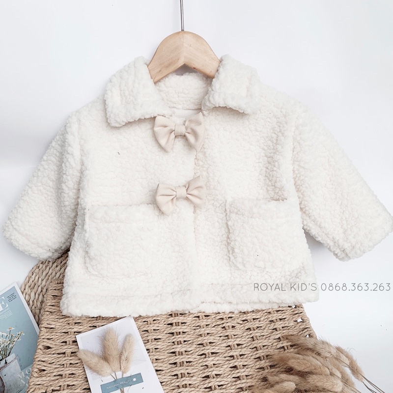 Áo khoác nơ lông cừu cho bé gái từ 7-20kg Royal Kids