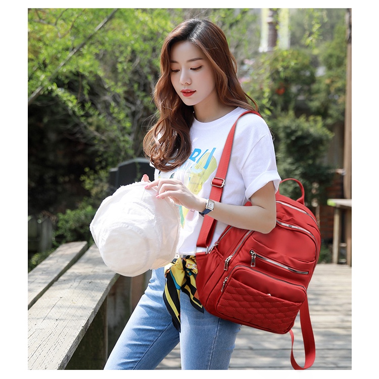 Ba Lô Oxford Siêu Nhẹ Thêu Đường Chỉ Nhỏ Đơn Giản Đa Năng Phong Cách Hàn Quốc Cho Nữ