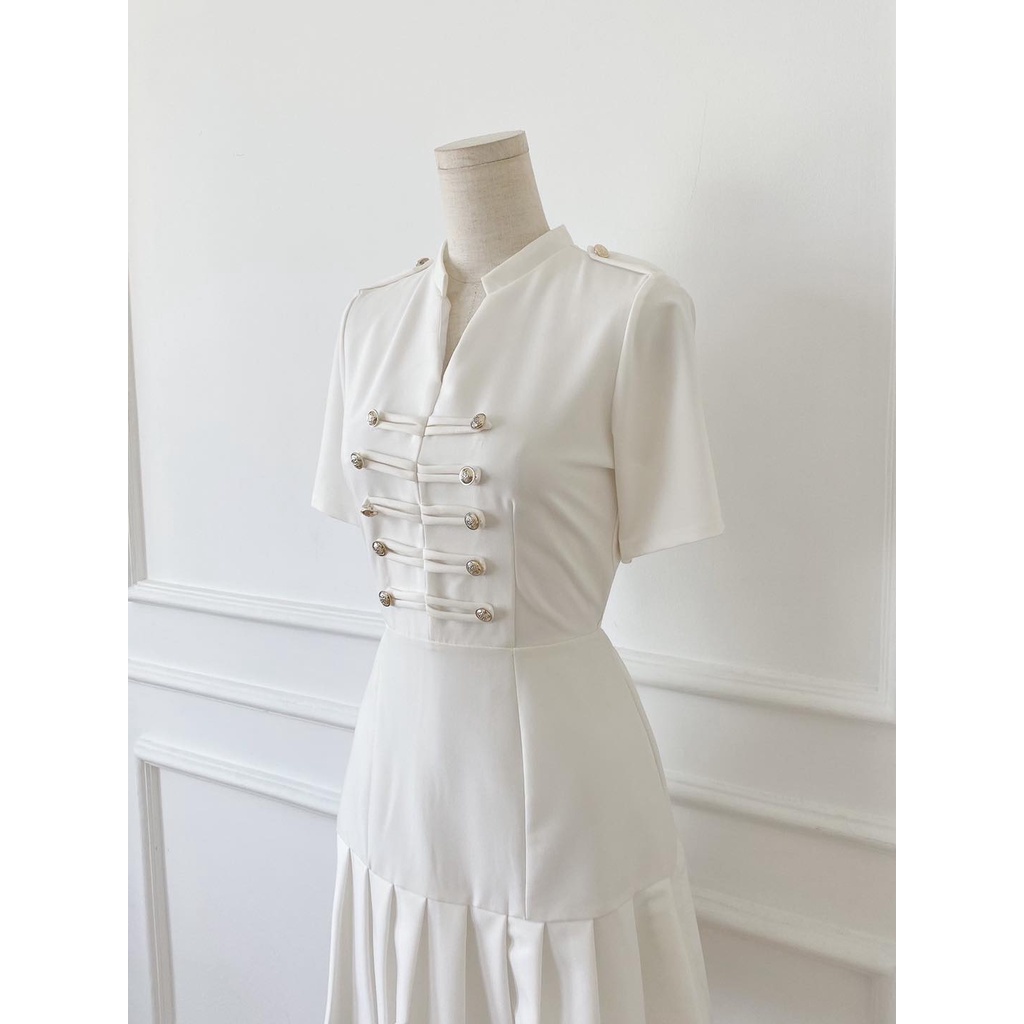 [HÀNG THIẾT KẾ CAO CẤP] Đầm Xòe Cổ Trụ Lai Xếp Li Công Sở / Đi Tiệc Sang Trong Màu Đen Form Ngắn