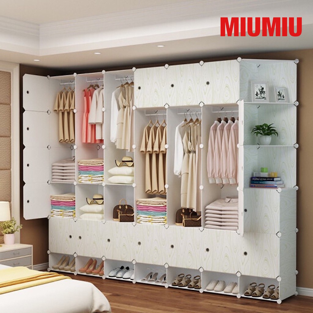 (HÀNG LOẠI 1)Tủ Nhựa Ghép  MIUMIU 42 ô  loại khổ lớn có thanh treo đồ