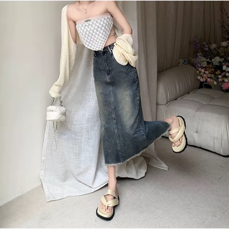 Chân váy jean Chữ A Lưng Cao Thời Trang Mùa Hè Hàn Quốc Dành Cho Nữ