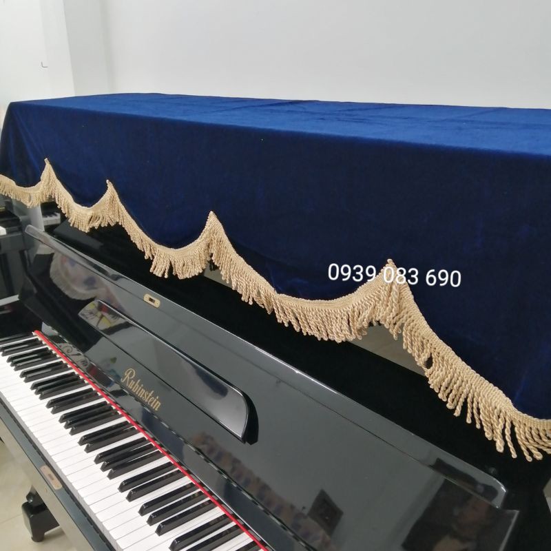 KHĂN PHỦ ĐÀN PIANO CƠ NHUNG DÀY MÀU XANH DƯƠNG