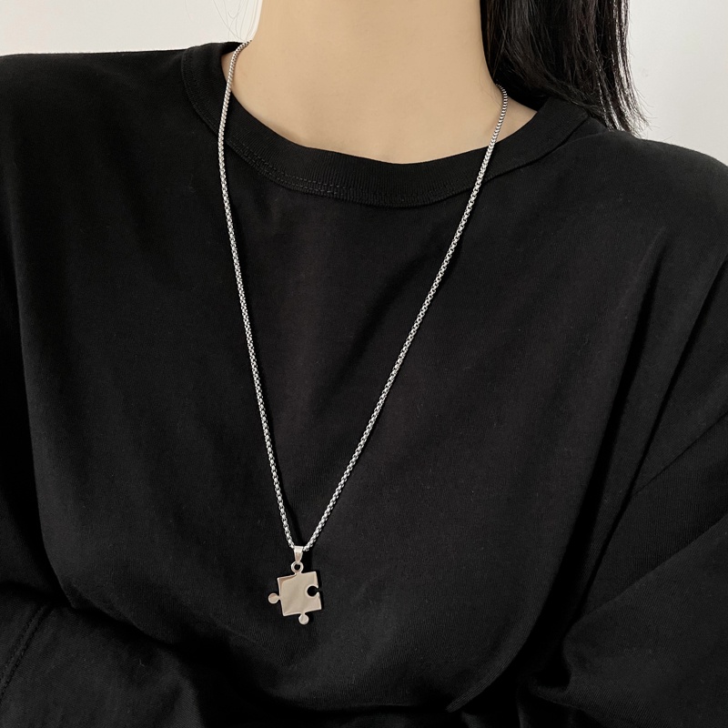 Vòng cổ Thép Titan Mặt Hình Mảnh Ghép Phong Cách hip hop Thời Trang Cho Cặp Đôi