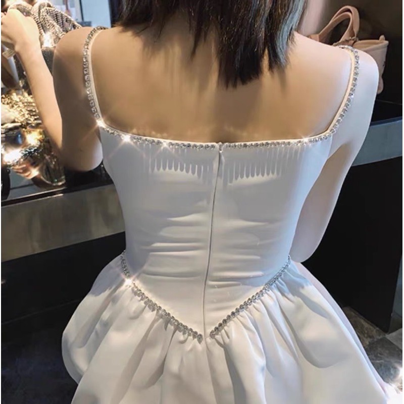 [new2021] Đầm nữ 2 dây dự tiệc trắng xòe phối cườm lấp lánh sang chảnh MINER DRESS