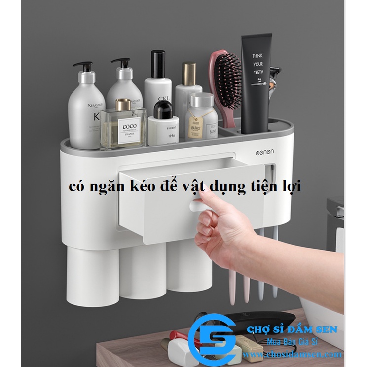 Hộp bàn chải KẾT HỢP nhả kem tự động OENON cao cấp G242-HBCKetHop dán tường tặng kèm ly hít từ tính