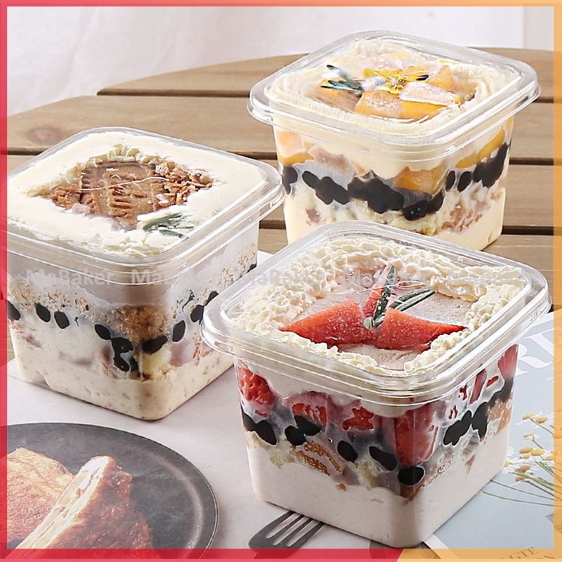 Set 10,50 hộp mica vuông B10-8 đựng bánh mouse, đồ tráng miệng, tiramisu cao cấp, an toàn - MaBaker