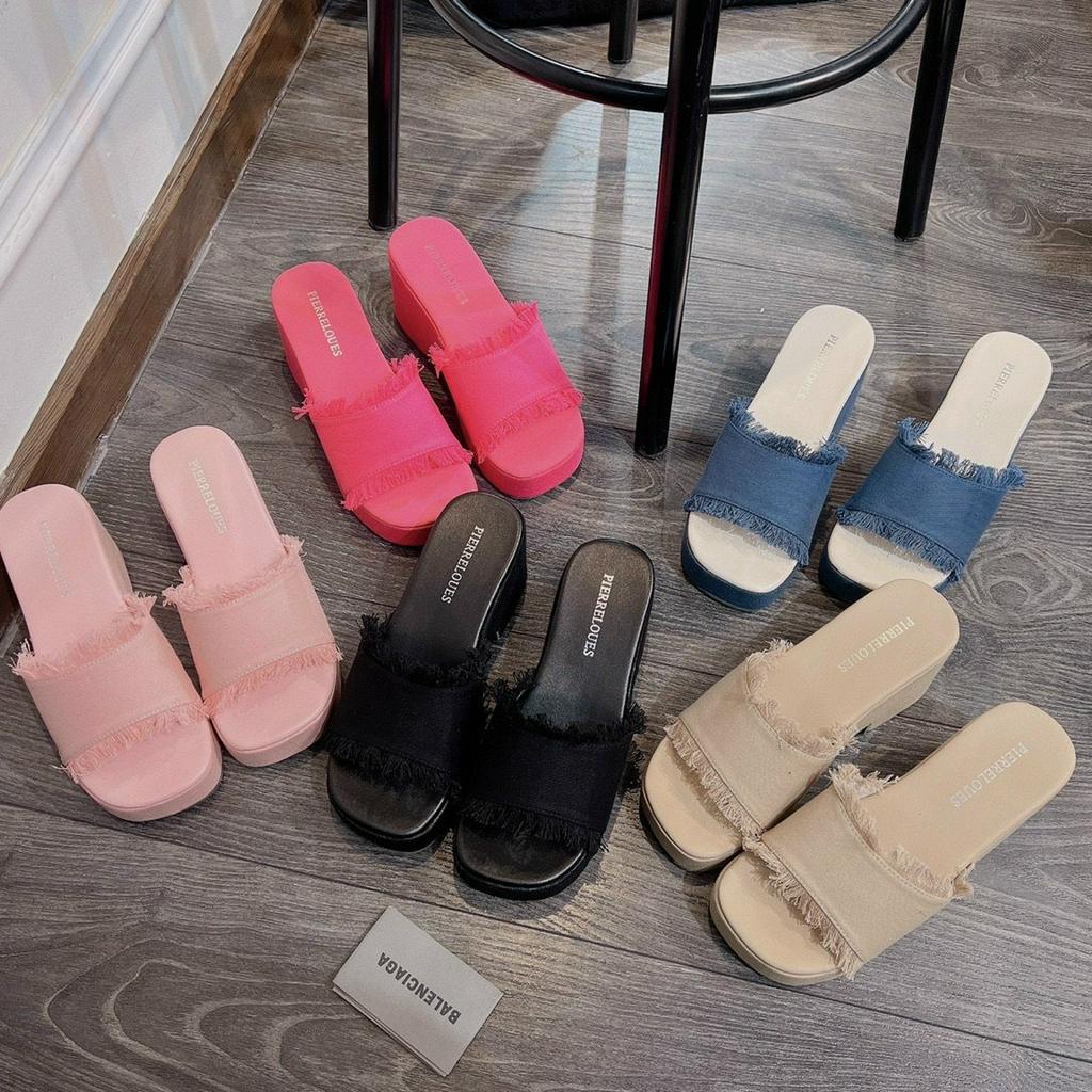 Guốc Nữ Quai Ngang Jean Đế Vuông Cao 5 Phân Cao Cấp , Dép Xuồng Quai Ngang Đế Cao Tôn Dáng