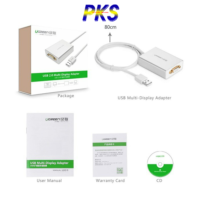 Cáp chuyển USB to VGA cao cấp Ugreen 40244 chính hãng