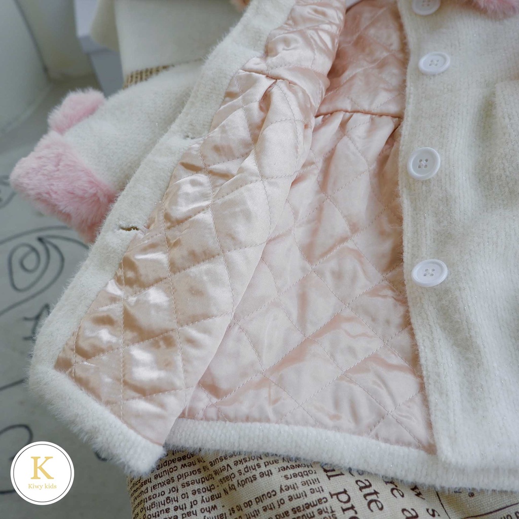 Áo khoác bé gái Kiwy Kids chất liệu len lông có kèm túi bên trong trần bông ấm áp Kids2150 cho bé từ 1 đến 6 tuổi