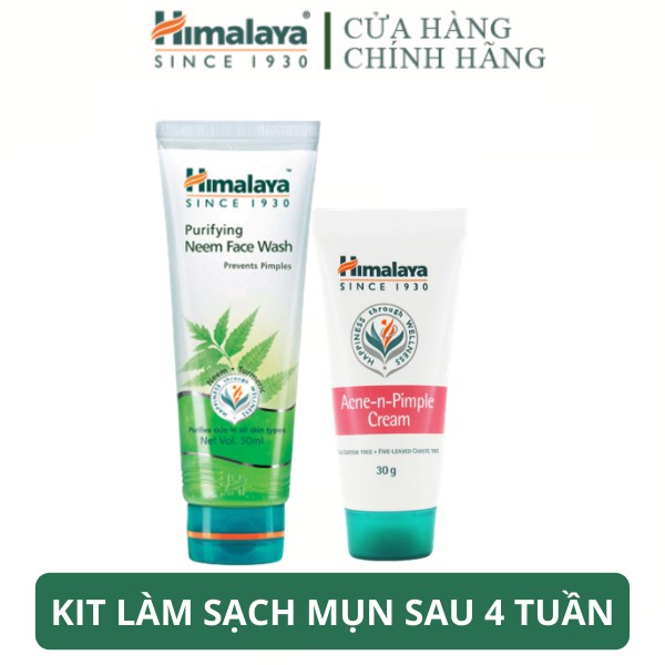 Kit loại bỏ mụn sáng da mờ thâm sau 4 tuần Himalaya Neem Face Wash 50ml + Acnes Cream 30g