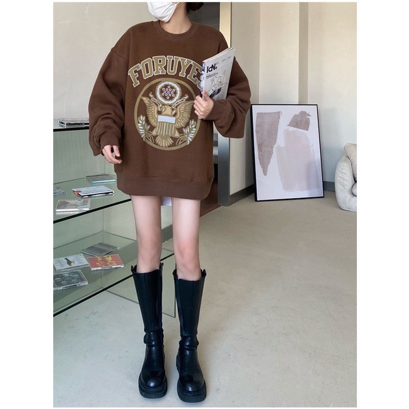 Áo sweater nỉ bông chi tiết in phong cách rentro