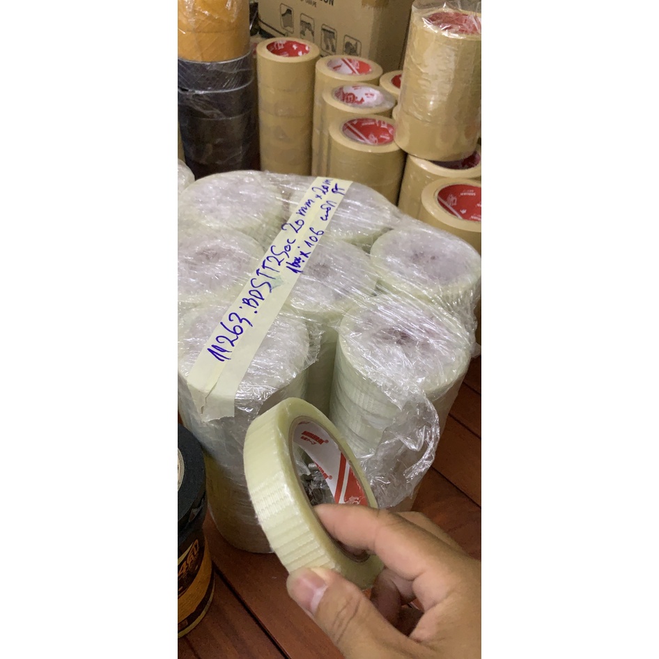 Băng Dính Sợi Thủy Tinh  cố định hàng hóa pallet khổ 2cm, 5cm