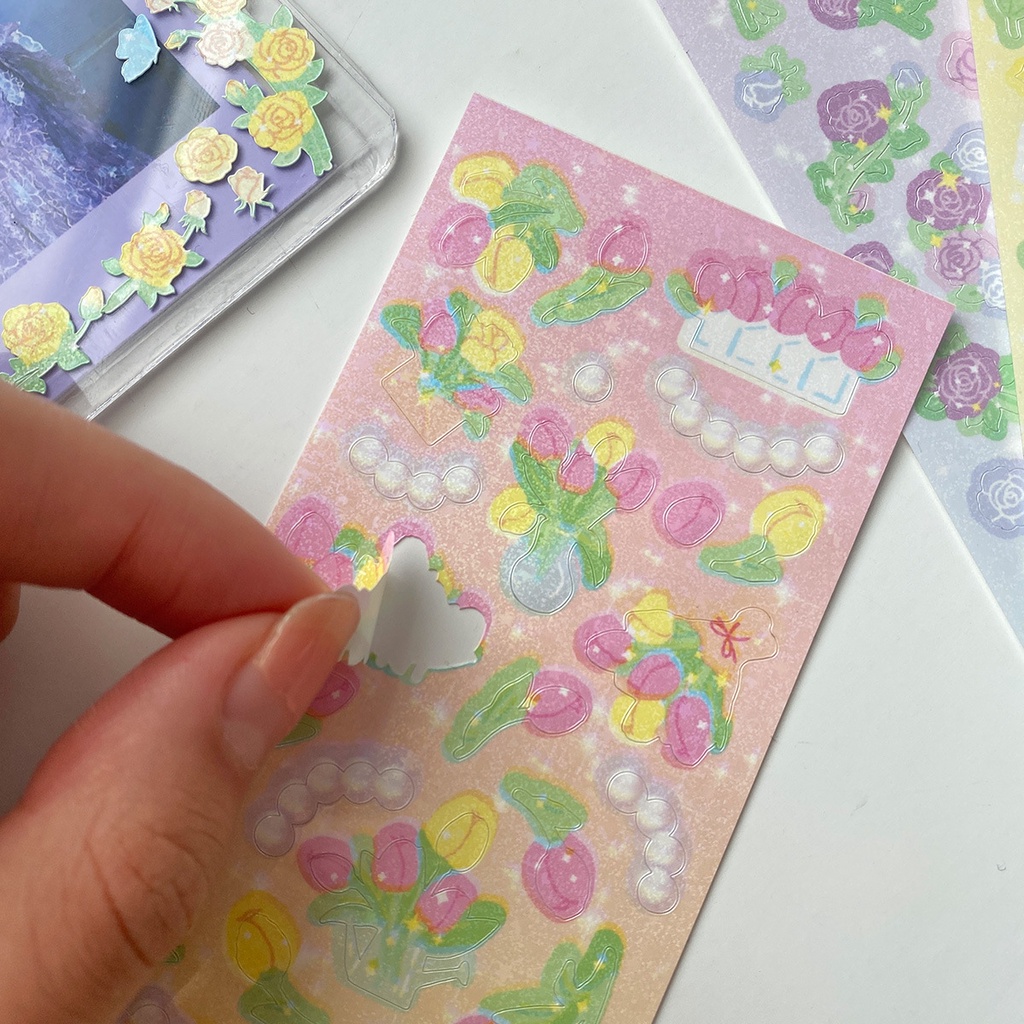 Sticker Trang Trí Toploader Hoa Confetti Ribbon Romantic Flower Series