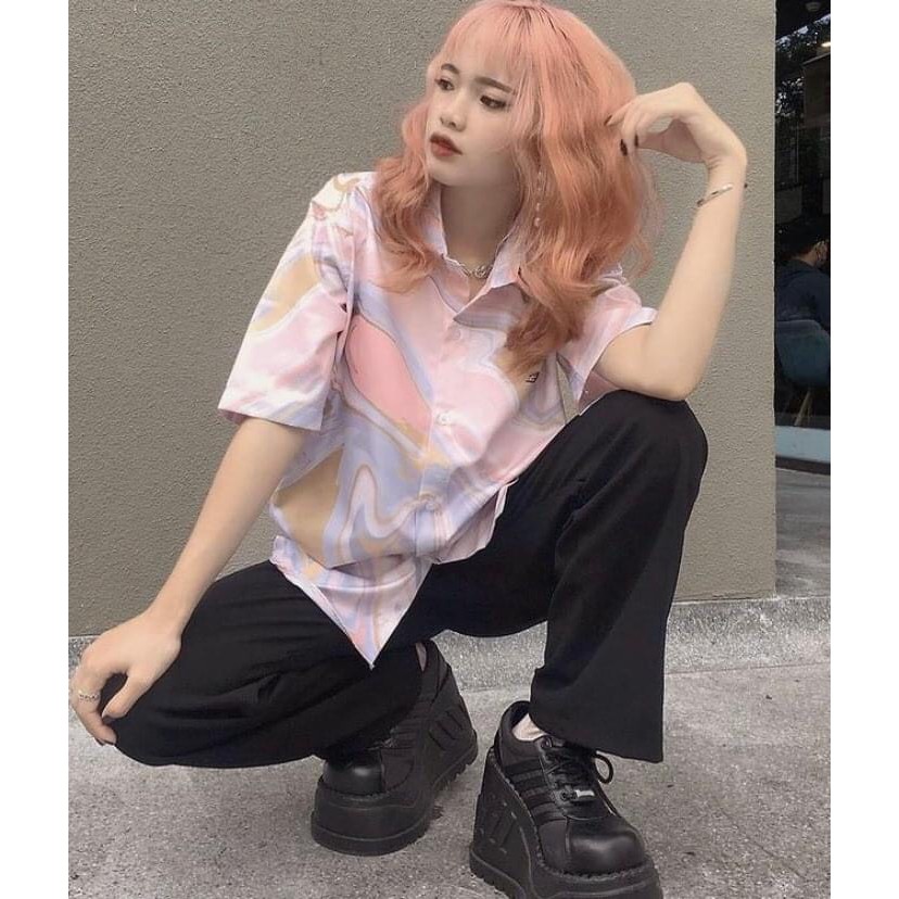 [CLIP THẬT] Áo sơ mi tay ngắn họa tiết PINK FLOW HUGU tay lỡ, FORM UNISEX | BigBuy360 - bigbuy360.vn
