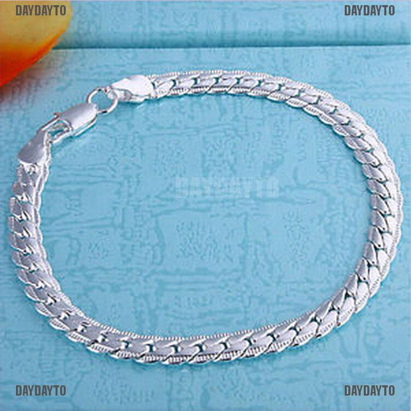 Vòng đeo tay mạ bạc dây xích 5mm phong cách thời trang dành cho nam