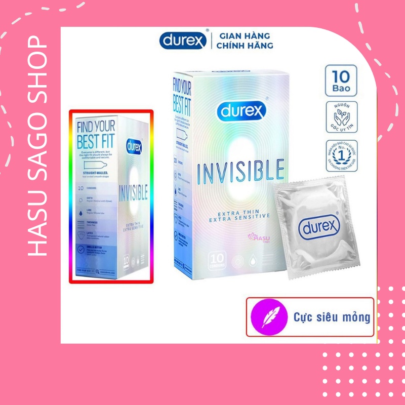 [Chính hãng che tên)  Bao cao su Durex Invisible Extra Thin Extra Sensitive 10 bao