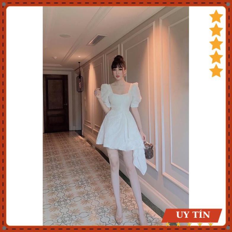 Đầm gấm cổ vuông tay bồng lệch tà Eva_home_fashion | BigBuy360 - bigbuy360.vn