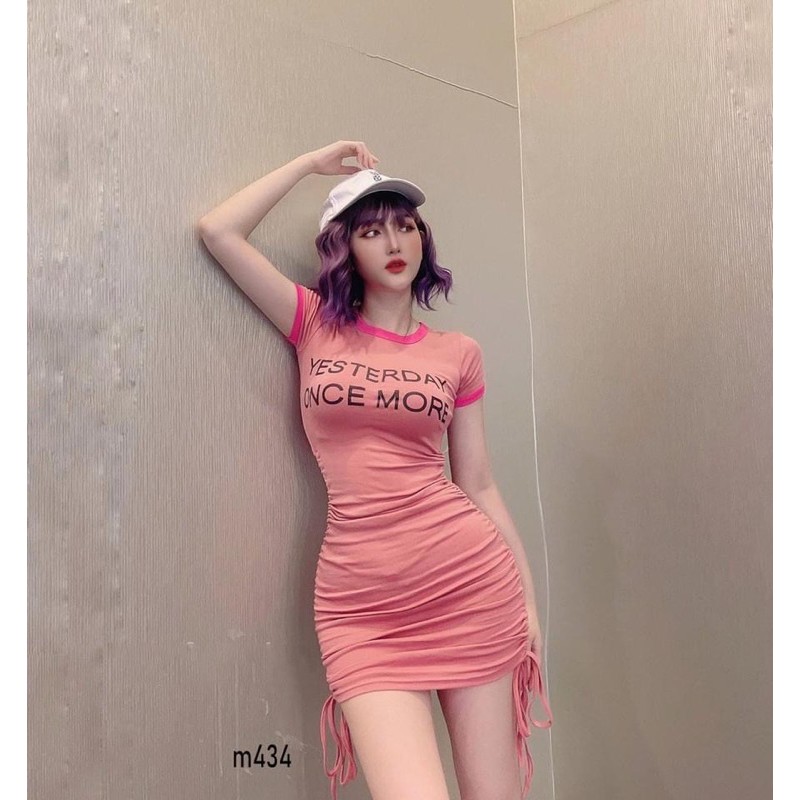 Đầm ôm body rút đùi phối chữ in (ảnh thật) | BigBuy360 - bigbuy360.vn