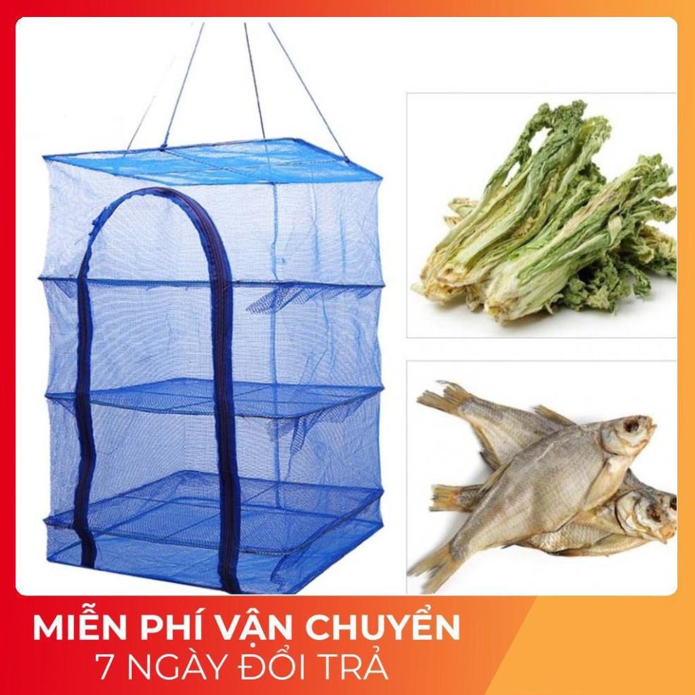 Lồng lưới phơi khô thực phẩm phơi cá chống côn trùng treo 4 tầng để phơi cá khô có thể xếp gọn