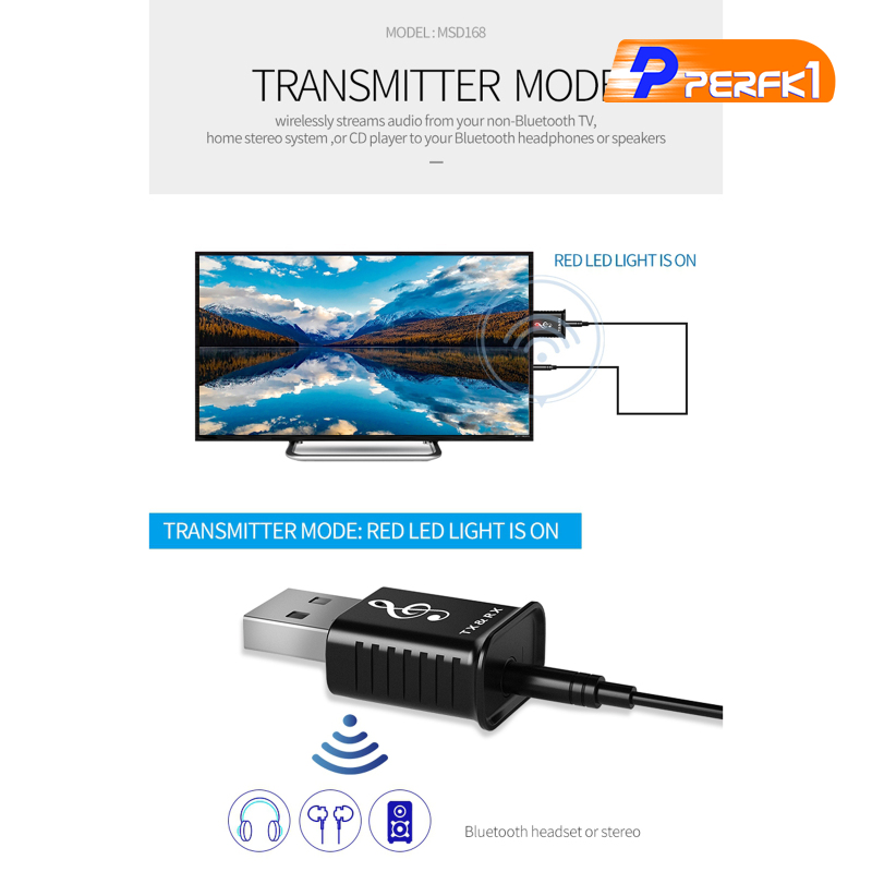 Hot-USB Bluetooth 5.0 Audio Adapter Transmitter Receiver for TV/PC AUX Speaker