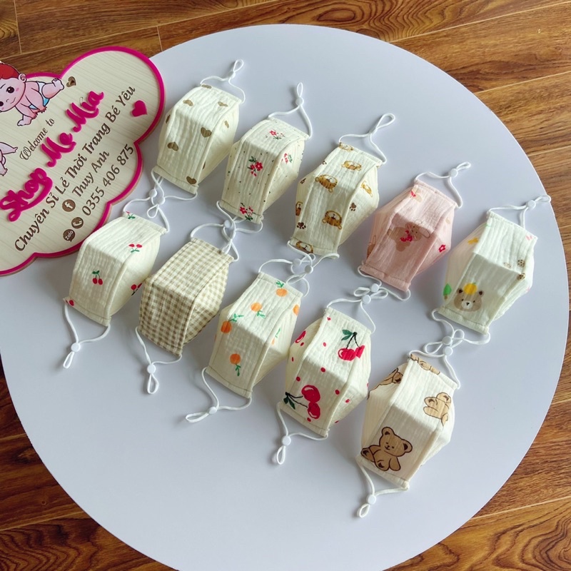 Khẩu Trang Vải Xô Muslin 3 Lớp Kháng Khuẩn - Hoạ Tiết Dễ Thương Cho Bé Trai Bé Gái Từ 0 - 4 Tuổi