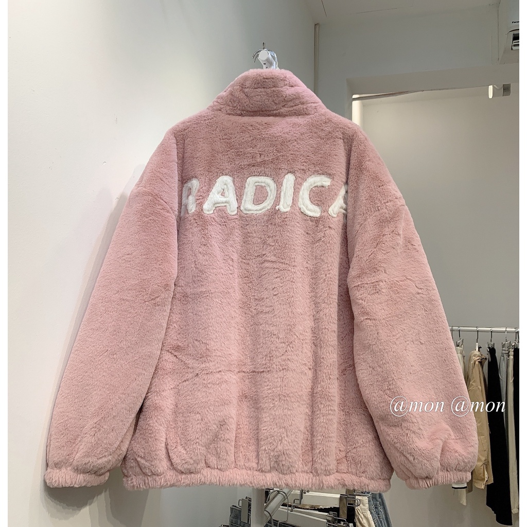 2101125 Áo lông sọc tay, áo khoác lông trần bông dày ấm thời trang ulzzang freesize | BigBuy360 - bigbuy360.vn