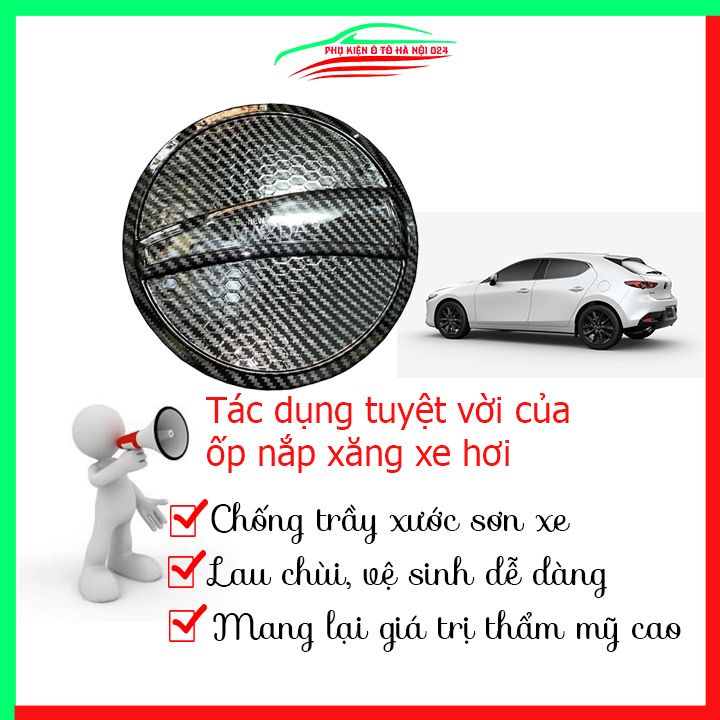 Ốp nắp xăng Mazda 3 2020-2023 vân cacbon bảo vệ chống trầy trang trí ô tô