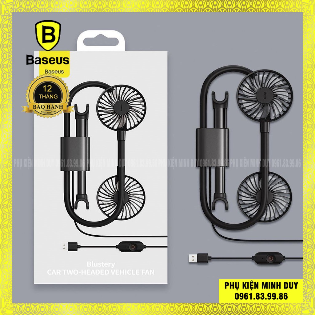 Quạt mini gắn lưng ghế xoay 360 độ dùng trên xe ô tô Baseus Blustery Car Two-Headed Vehicle Fan
