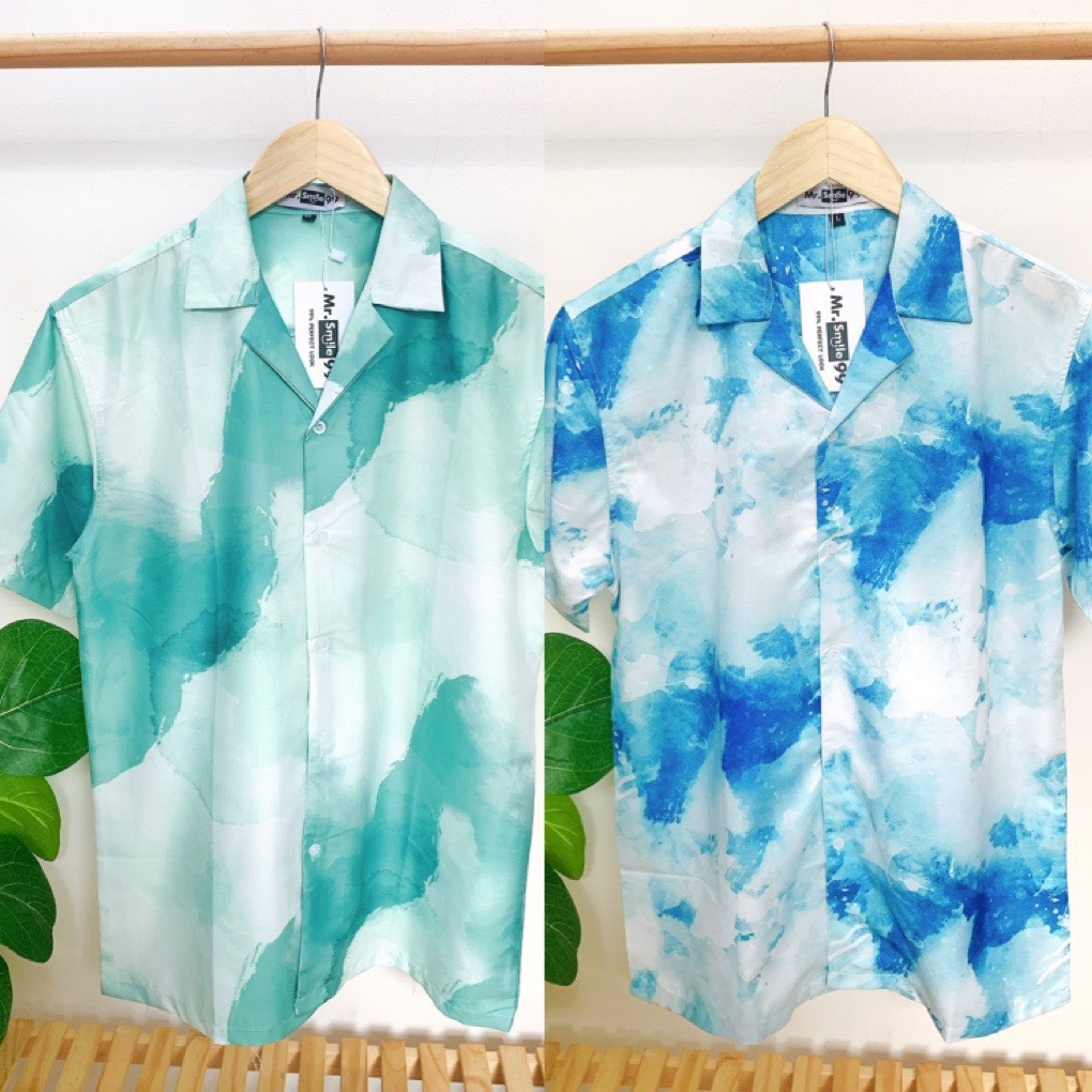 Áo Sơ Mi Nam Nữ Unisex tay ngắn Họa Tiết Loang Màu , chất Lụa Gân dày đẹp, hàng Thiết Kế Mr.Smile 99 Shop