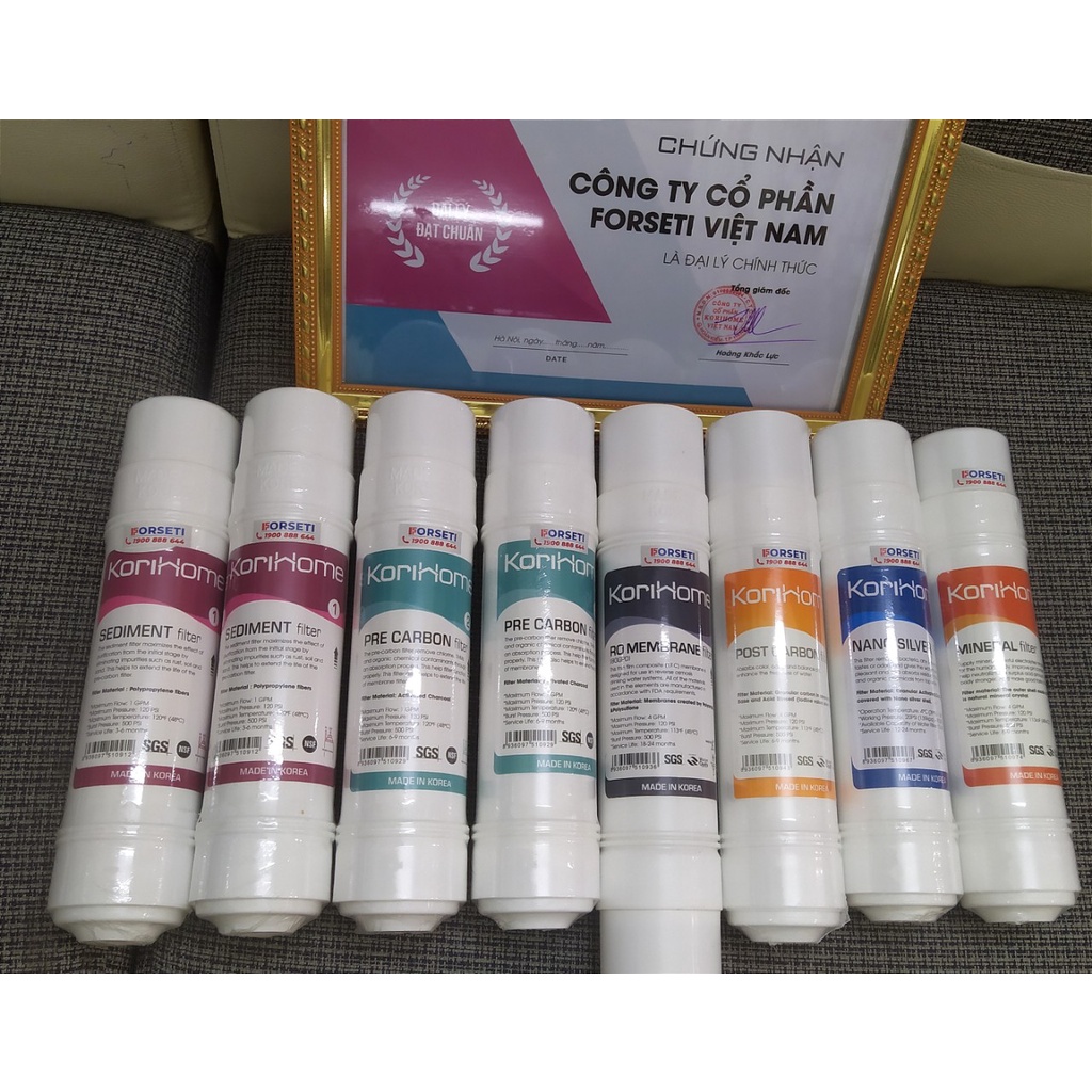 Combo 8 lõi lọc nước Korihome chính hãng dùng cho máy lọc nước Korihome WPK-606MN
