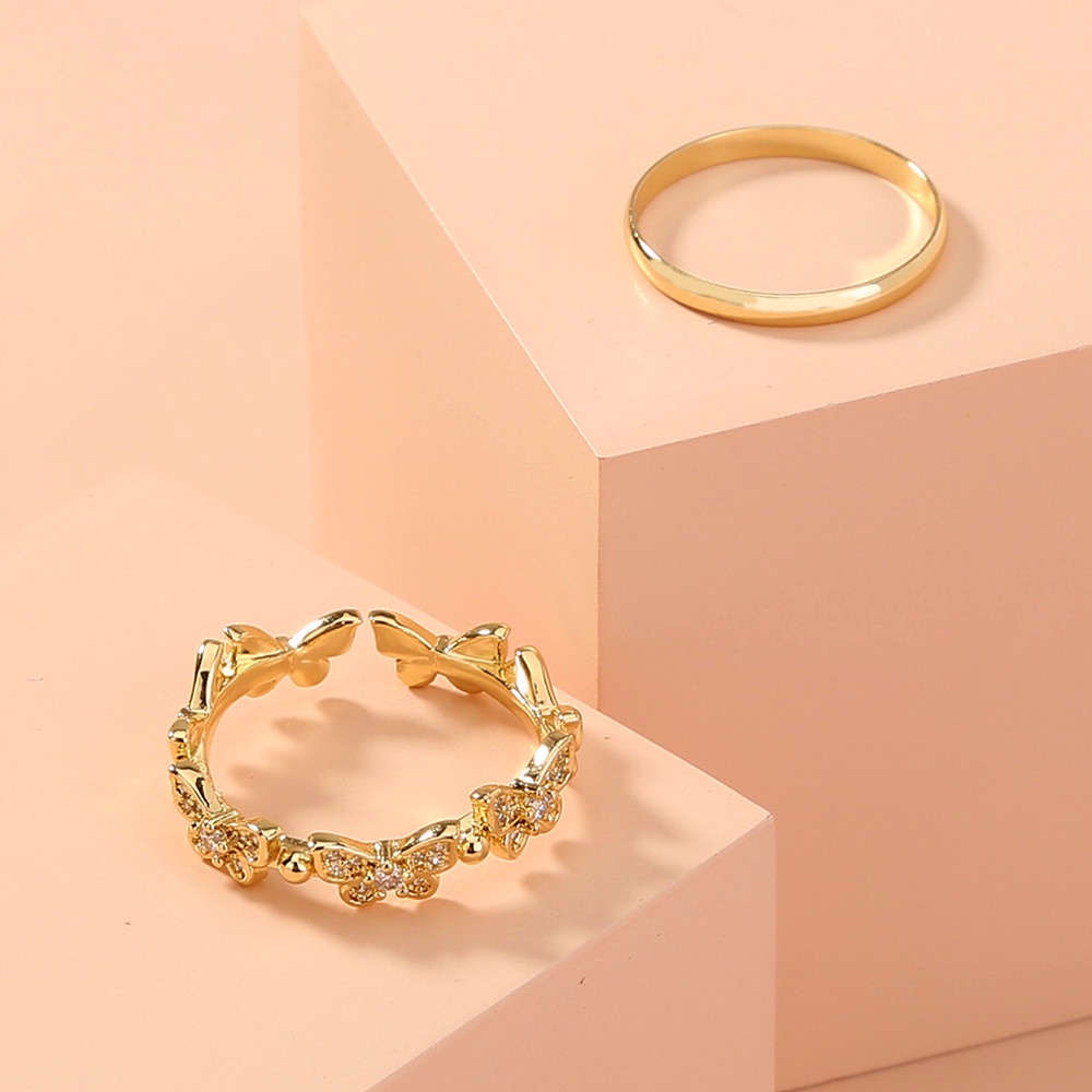 Set 2 Nhẫn Hình Bướm Đính Đá Pha Lê Đơn Giản Cá Tính