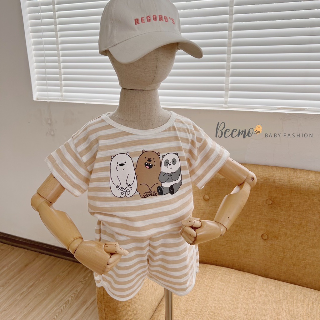 Bộ set quần áo Beemo chất cotton kẻ ngang in hình 3 chú gấu dễ thương 2 màu cho bé trai,bé gái từ 1 đến 6 tuổi-22177HH