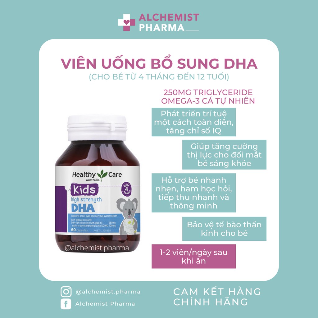 VIÊN BỔ SUNG DHA CHO BÉ TỪ 4 THÁNG ĐẾN 12 TUỔI HEALTHY CARE KIDS HIGH STREGTH DHA ÚC 60 VIÊN