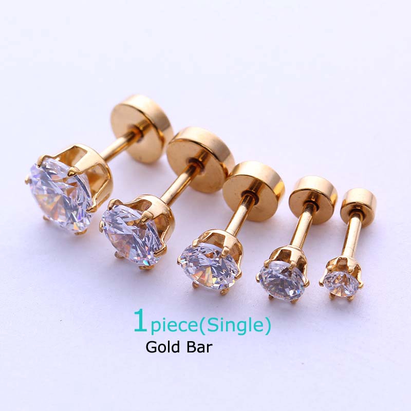 1 Khuyên Tai Thép Không Gỉ Không Gây Dị Ứng Đính Đá Zircon
