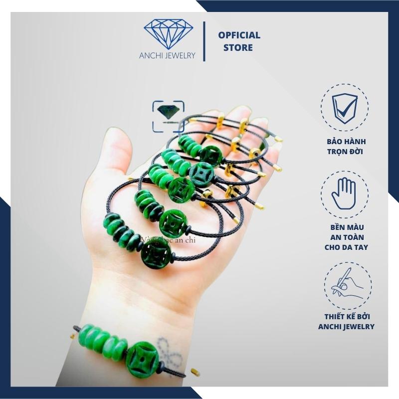 Vòng tay ngũ điếu mix đồng xu chữ vạn đá ngọc Sơn Thủy mệnh Mộc / Hỏa, trang sức Anchi