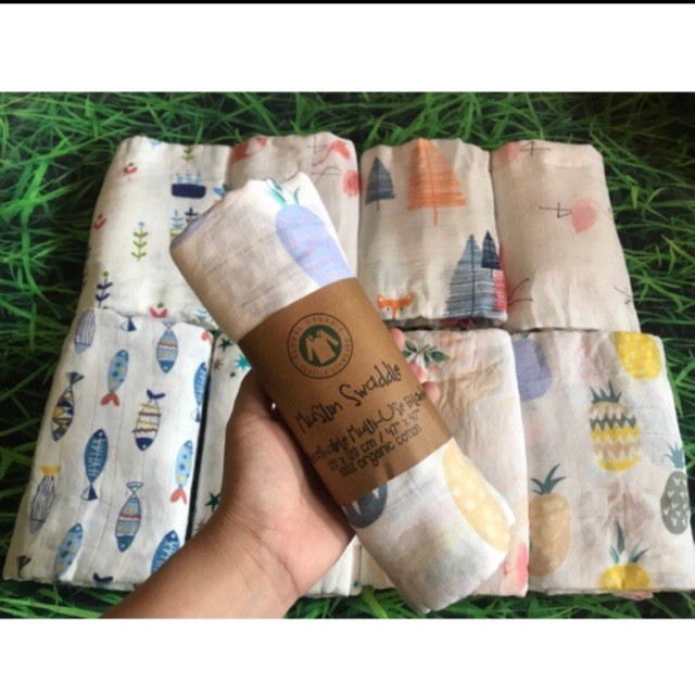 Khăn xô tắm aden Muslin Swaddle 100% organic cotton cho bé