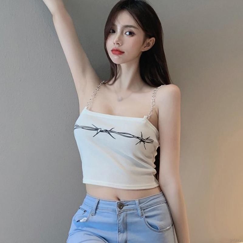 Áo Lửng Hai Dây In Họa Tiết Phong Cách Hàn Quốc Dành Cho Nữ