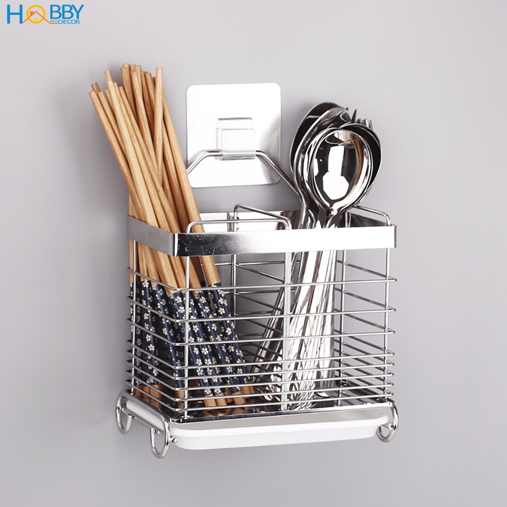 Kệ đựng đũa muỗng 2 ngăn dán tường gạch men HOBBY Home Decor KDM05 - kèm miếng dán siêu dính