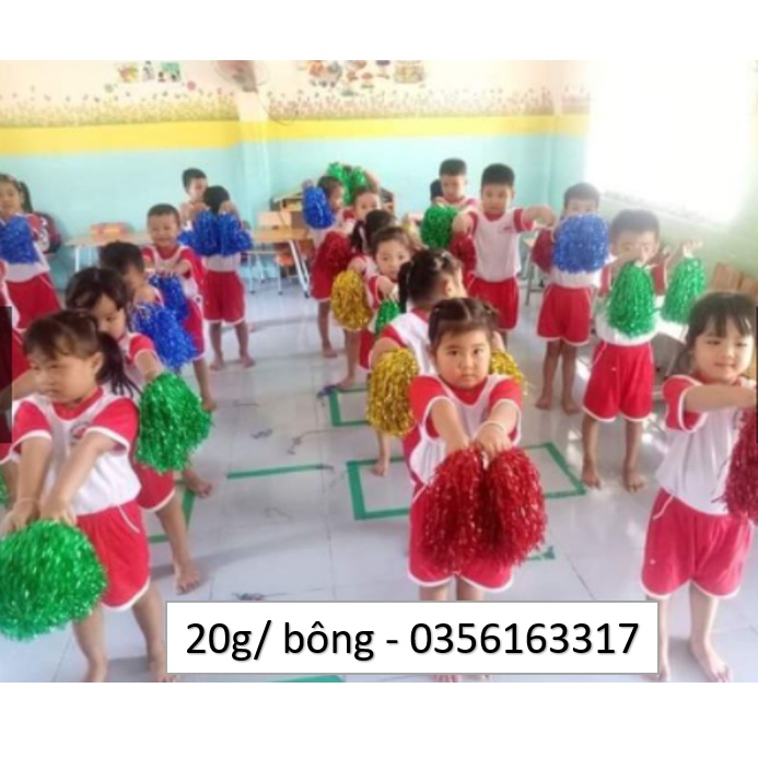 sỉ Bông tua rua, bông kim tuyến, bông múa, bum bum, bông cổ động, bông hoạt náo, bông cổ vũ, 20g 27cm 6 màu