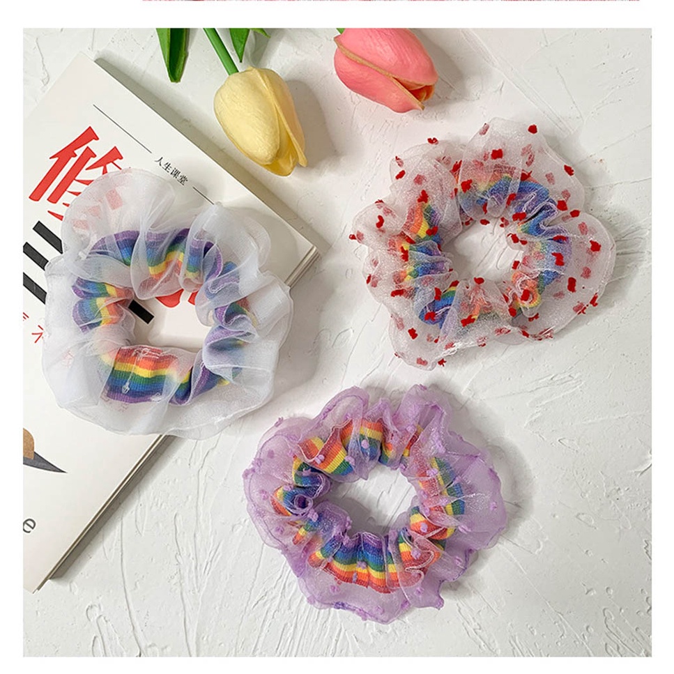 Dây Buộc Toc Scrunchies Vải Lưới Cầu Vòng Buta Sc16
