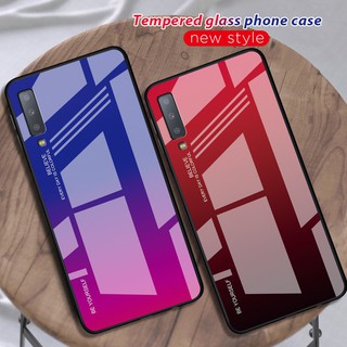 Ốp điện thoại viền silicon mặt kính cường lực 2 màu chuyển đổi tự nhiên cho Samsung Galaxy A7 2018