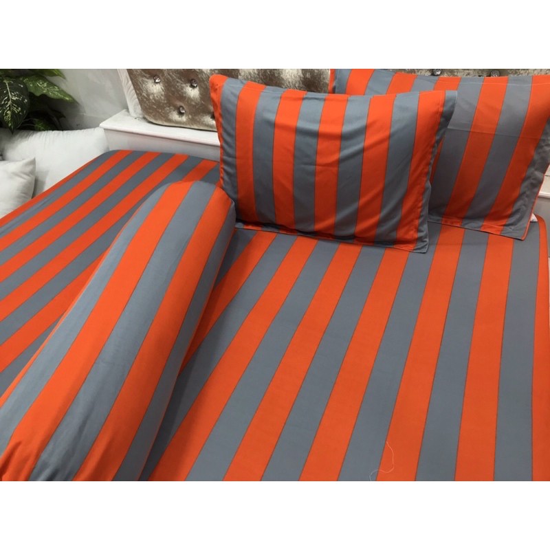 Bộ Drap thun Hàn Quốc 4 món sọc cam
